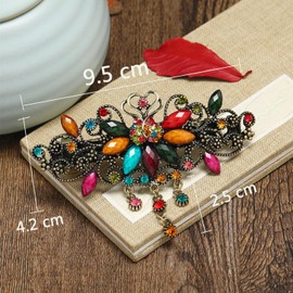 Textention Vintage Tassels Metal Sparkly Rhinestone Flower Hair Barrettes Floral Snap Hair Clips Ponytail Holders Barrette Clasps Accessories for Women Girls（4 Pieces）