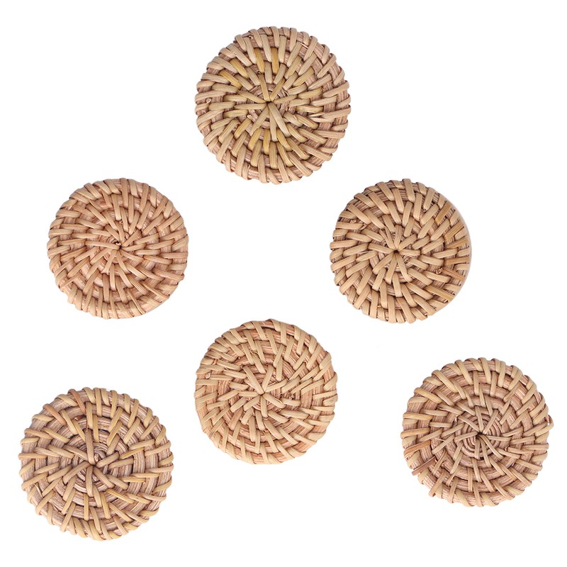 6pcs Round Drawer Knobs Wood Rattan Woven Handmade Drawer Pulls