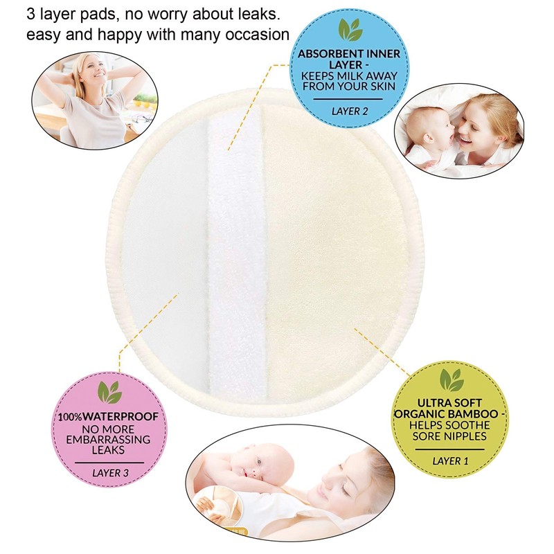 PINOWU Reusable Nursing Pads (10 Pack) for Breastfeeding Moms -