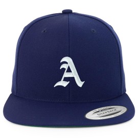 Trendy Apparel Shop Old English A Embroidered Flat Bill Snapback Cap - Navy