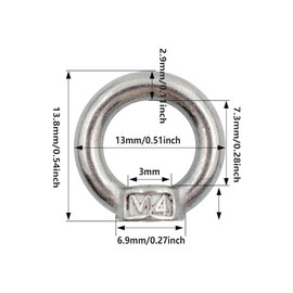 AUXBC 10PCS M3 Lifting Eye Nut, Stainless Steel Lifting Eye Threaded Nut Fastener Hardware Ring Shaped Eye Bolt, 13mm/0.51inch OD