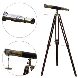 Nautical Handheld Brass Telescope – Antique Spyglass with Wooden Box | 18" Navigational Instrument for Collectors & Exploration