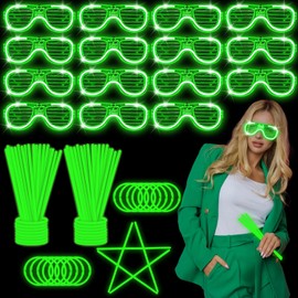 YOFOBU115 PCS Glow in the Dark Party Supplies,100PCS 8”Green Glow Sticks Necklaces Bracelets with Connectors,15PCS Green LED Glasses,Light Up Toy Party Favors for St.Patrick's Day,Christmas,Wedding
