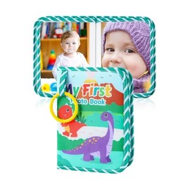 Baby Photo Album Holds 17 4x6 Pictures My First Soft Cloth Family Photo Book with Name Tag Stickers Fabric Kid Memory Keepsake Gift for Newborn Toddler Boy Girl Baby Shower(Green Dino)