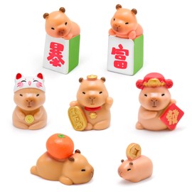 HOMICO Mini Capybara Figurines 7 Pieces New Years Tiny Capybara for Car Dashboard Dollhouse Mini Resin Animals for Fairy Garden Capybara Birthday Decorations