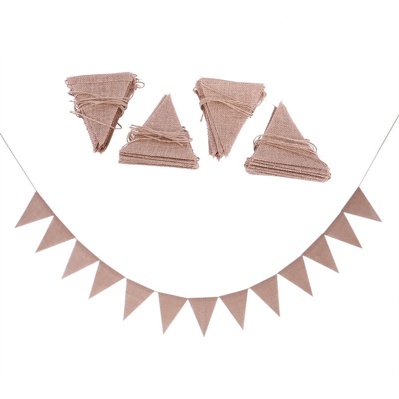 Linen Bunting Banner with 48pcs Flags Wedding Party Holiday Celebration