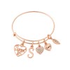 Sweet 16 Charm Bangle Bracelet, Adjustable Rose Gold Stainless Steel