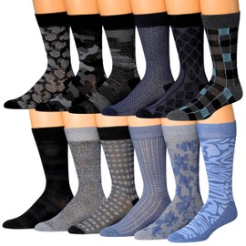 JAMES FIALLO Dress Socks for Men, Men's Casual Colorful Fun Novelty Fashion Patterned 12-Pairs Cozy Stylish Classic Calm Colors Dress Sock For Men Patterned Dress Socks, M199-T1
