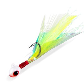 Dr.Fish 10 Pack Crappie Jig Marabou Jigs Hand-Tied Fishing Jig Heads with Feather Hair Jig Mylar Flash Panfish Jigs Freshwater Hook for Bass Trout Salmon Bluegill 1/16oz White