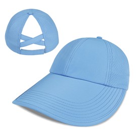 Womens Sun Hat Large Wide Brim Criss Cross Ponytail Baseball Cap Lightweight Quick Dry Outdoor Sports Travel Beach Hats Dusty Blue