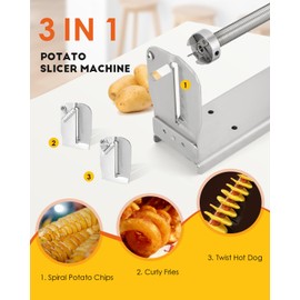 CGOLDENWALL 3 in 1 Manual Tornado Potato Slicer Spiral Potato Cutter Twisted Potato Slicer Spiral Twister Cutter Thicker Stainless Steel Vegetables Cutting Machine
