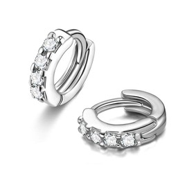 Mini 925 Sterling Silver Black CZ Huggie Hoop Earrings Tiny 5mm for Upper Ear Piercing Third Piercing Hoops Women Teens