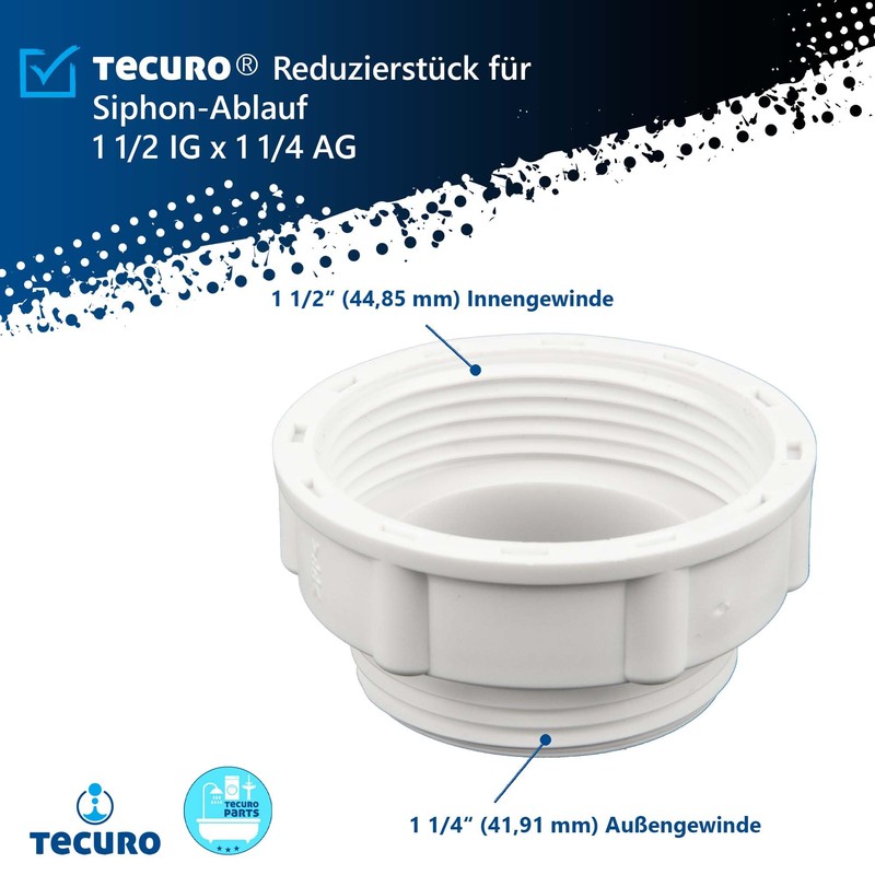 tecuro Reducer Adaptor Plastic White for Kitchen Sinks 1 1/2