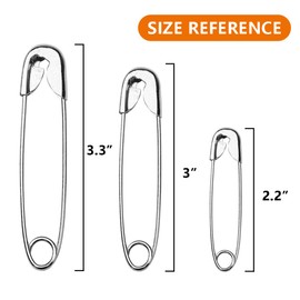 vrupin 100Pcs-3inch Stainless Steel Safety Pins,Safety Pins Bulk Metal Silver Sewing Pins Clothing Clips Tool 75mm Decorative Safety pins