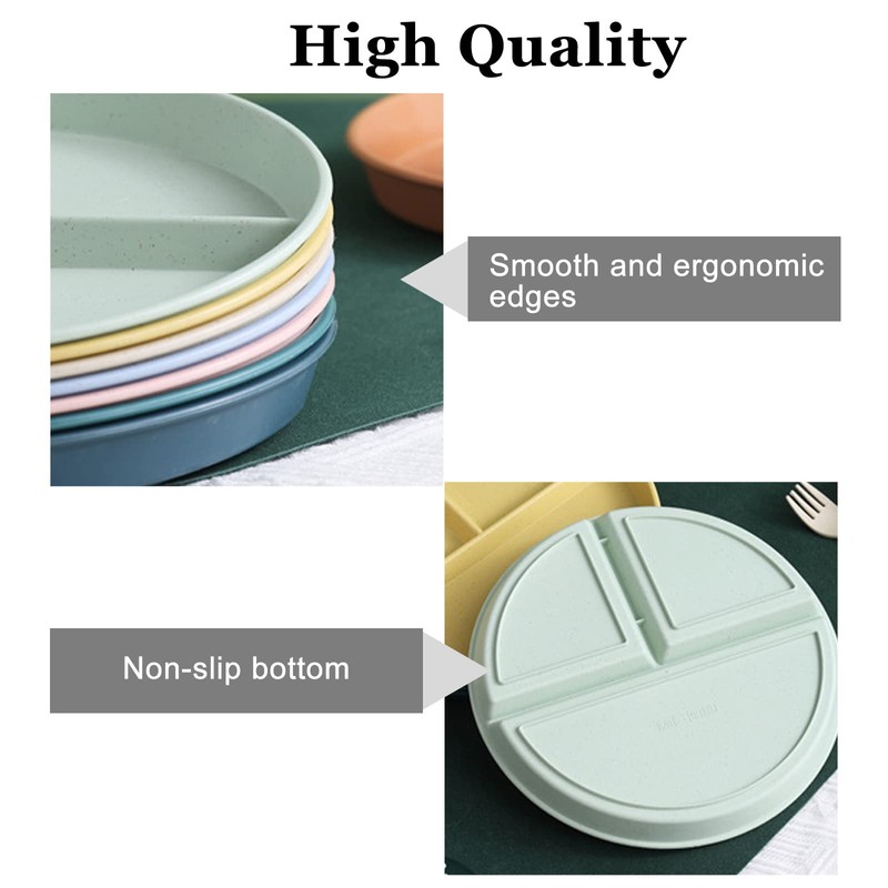 Soptalles 9 Inch Portion Control Plates Set, 4 Pcs Divided