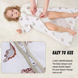 amo nenes Baby Sleep Sack 6-12 Months Long Sleeve Wearable Blanket 0.5 Tog, 2 Pack 100% Cotton Infant Sleeping Sack 2-Way Zipper Sleep Sack, Dinosaurs(Medium)