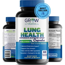 grow vitamin Lung Health, Respiratory Support Supplement, Lung Health Extra Strength Support, Lung Cleanse Formula with Vitamin C to Support Bronchial System, Breath Clear Airways - 60 Capsules