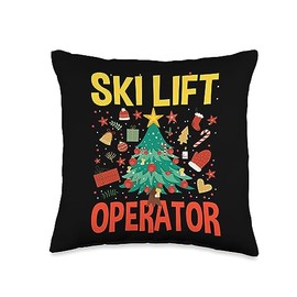Ski Lift Operator Jobs Design Gondola Attendant Cute Ski Lift Operator Christmas Chairlift Mountain Resort Throw Pillow, 16x16, Multicolor