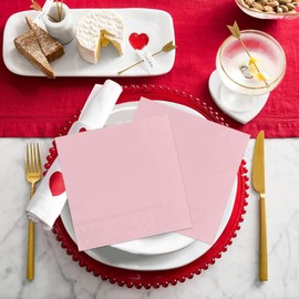 Horaldaily 100 Pack Cocktail Napkins, 5x5 Inches Disposable Paper Napkins for Party Anniversary Wedding Birthday Bridal Baby Shower (100,Pink）