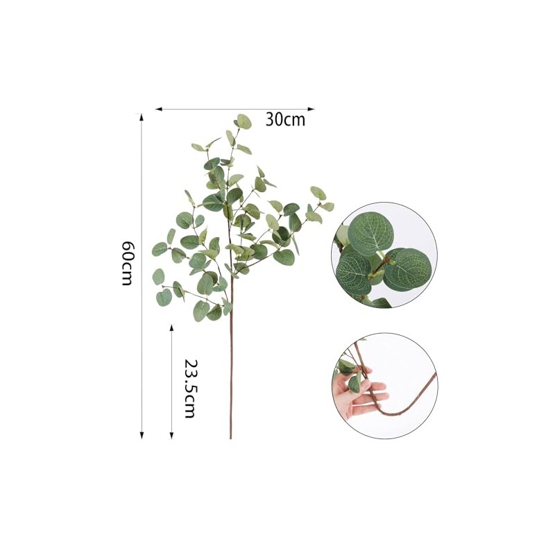 5 Tallos de Eucalipto Artificial, 60 cm Ramas Artificiales Decoracion,