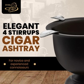 Stinky Cigar Tall Cigar Ashtray with 4 Stirrups for Indoor & Outdoor Use | Windproof Design with 4.25 inch Deep Bowl for Cigars, Perfect Cigar Accessory for Aficionados & Home Decor - Chocolate Brown