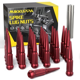 MIKKUPPA M14 x 1.5 Wheel Spike Lug Nuts, 24PCS Red M14x1.5 Lug Nut, Cone/Conical Bulge Seat, Red Closed End Nuts with 1 Socket Key Replacement for Chevy Silverado Aftermarket Wheel