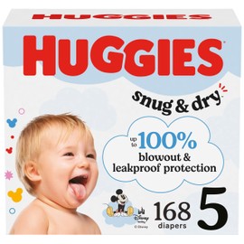 Huggies Size 5 Diapers, Snug & Dry Baby Diapers, Size 5 (27+ lbs), 168 Count (6 Packs of 28), Packaging May Vary