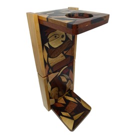 Handmade Foldable Portable Wooden Stand Coffee Maker - CHORREADOR DE CAFE - Made with Resin and Central America Wood by a Craftsman in Costa Rica. Sloth and Hummingbird Design. Includes Cloth Filter.