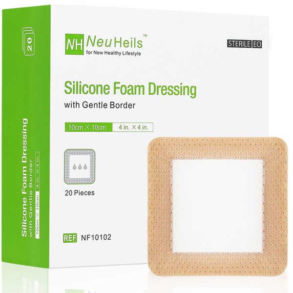 NeuHeils Silicone Foam Dressing with Gentle Border 4''x4'', 20 Pack