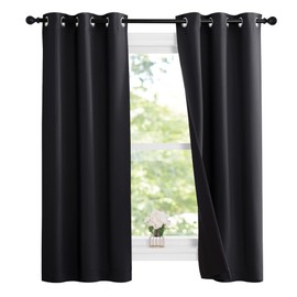 NICETOWN Complete 100% Blackout Curtain Set, Thermal Insulated & Energy Efficiency Window Draperies with Black Liner, Noise Reducing Short Curtains for Kids Room (Black, 37"W by 63"L, Double Panels)