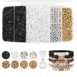 JIHUOO 4556 Pcs Polymer Clay Beads Bracelet Making Kit Spacer Heishi Beads Flat Round Disc Beads Friendship Bracelet Beads Jewelry Making Beads Black White