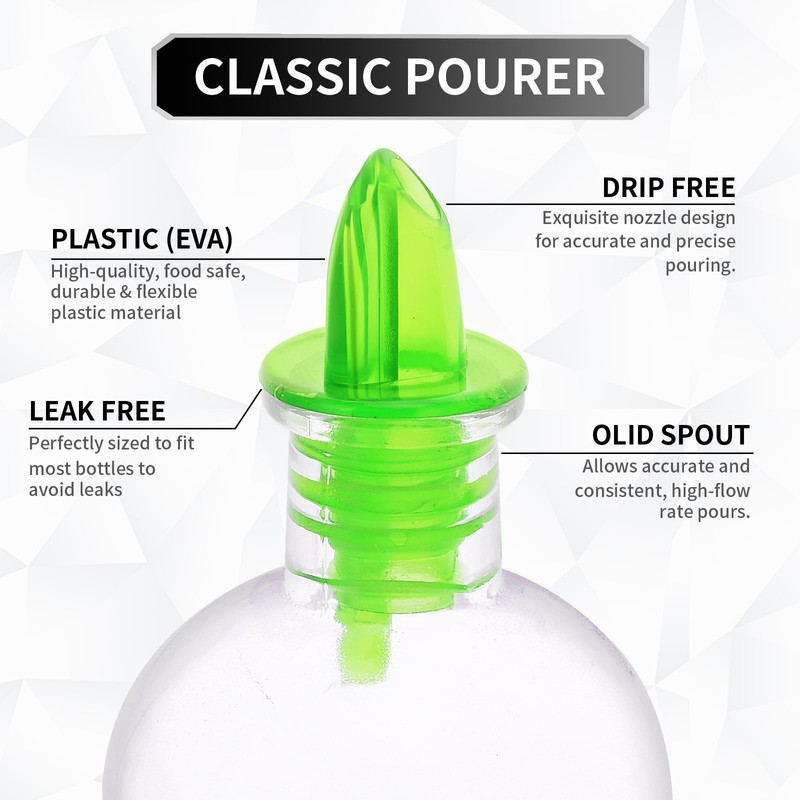 Plastic Liquor Bottle Pourers green- 12 Pack Classic Bottle Pourers