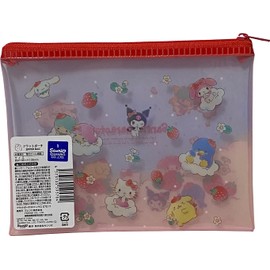 サンリオ キャラクターズ アクセサリー コスメ フラット ビニールポーチ ファスナーケース バッグ 18×13.5cm (ストロベリー)