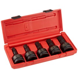 SUNEX TOOLS 4507, 3/4 Inch Drive Impact Hex Driver Set, 5-Piece, Metric, 14mm-24mm, Cr-Mo Steel, Dual Size Markings, Heavy Duty Storage Case