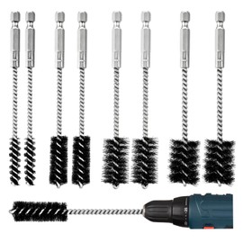 8 Pcs Copper Tube Pipe Cleaner Drill Brush, Stainless Steel Drill Wire Bore Cleaning Brushes 1/4" Hex Shank for Power Drills, Impact Drivers (9/12/19/22mm)