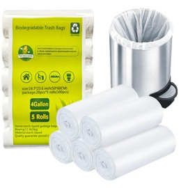 4 gallon biodegradable small trash bags - white bathroom garbage bags 100 Counts unscented kitchen office waste basket