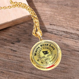 Smizzy Brass Compass White Star line RMS Titanic 1912 Brass Pocket Gift Working Model with Chain, 1 Pc, Golden
