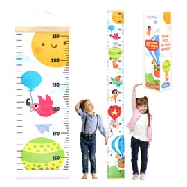 KooKooBaby Canvas Growth for Baby and Kids - Nursery or Toddler Room Wall Decor for Girl and Boy - Removable Roll Up Canvas Chart with Wooden Fram (Hot Air Baloon)