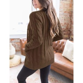 MEROKEETY Women's 2025 Fall Long Sleeve Cable Knit Cardigan Sweater Open Front Button Loose Outerwear Coffee