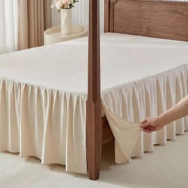Uozzi Bedding Bed Skirt Queen Size Three Fabric Sides Elastic Dust Ruffled Bed Skirt with Split Corners, Full Ruffles Bed Skirts 16 Inch Drop with Platform, 16'' Queen Cream White