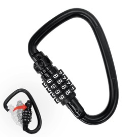 DOKEEP Carabiner Anti-Theft Heavy Duty Free-Setting D-Lock Dial Type Carabiner Number Lock Helmet Holder (Black + Black)