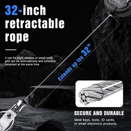 2 Pack Retractable Keychain, Heavy Duty Carabiner Badge Holder, Tactical ID Badge Reel with 32” Steel Retractable Cord, 10 OZ with Badge Strap and Key Ring（Black