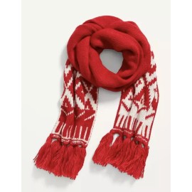 Old Navy Women's Fringed Sweater-Knit Scarf Red Fair Isle