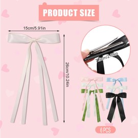 Hair Ribbon, 6PCS Silky Satin Hair Clips for Women, Tassel Ribbon Hair Bows Barrettes Clips with Long Tail French Solid Barrette Hair Bow for Women Girls Hairbows