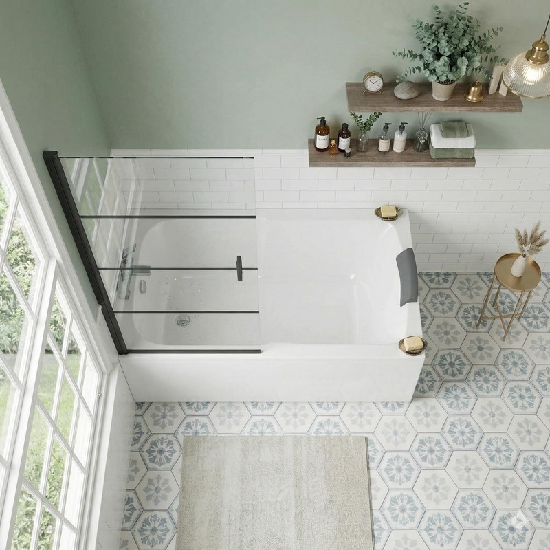 Bathtub Glass Shower Door 30" x 55", Pivot Swing Hinged