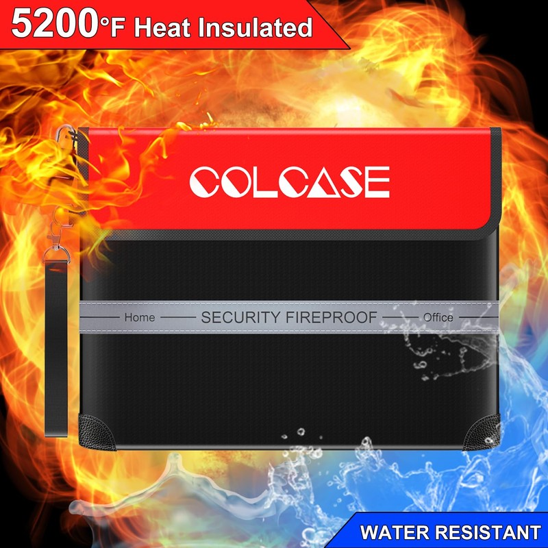 COLCASE Fireproof Document Bag with Lock 5200℉ Heat Insulated Waterproof