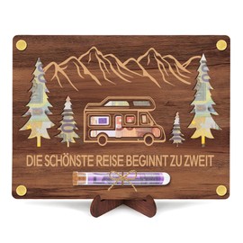 Money Gift Wedding Camper Made of Wood, Wedding Gift Including Stand, Wedding Gifts for Bride and Groom, Money Gifts Wedding Packaging with Test Tubes, Wedding Anniversary Relatives, Friends and