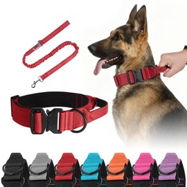 Collar Táctico para Perros - Seguridad y Comodidad en Tus Paseos,Collar de Perro Resistente y Ligero (Rojo, L)                                        