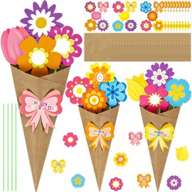 80UncleKimby 30PCS Mothers Day Crafts for Kids Flower Bouquet Kit DIY Teacher Appreciation Week Thankful Gift School Classroom Activities(Brown Kraft)