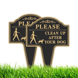 T&R Large Please Clean Up After Your Dog Sign with Stake - 2 Pack - 14” x 10” Rust Free Heavy Aluminum Sign for Outside, UV Protected, Waterproof and Fade Resistant, Easy to Install